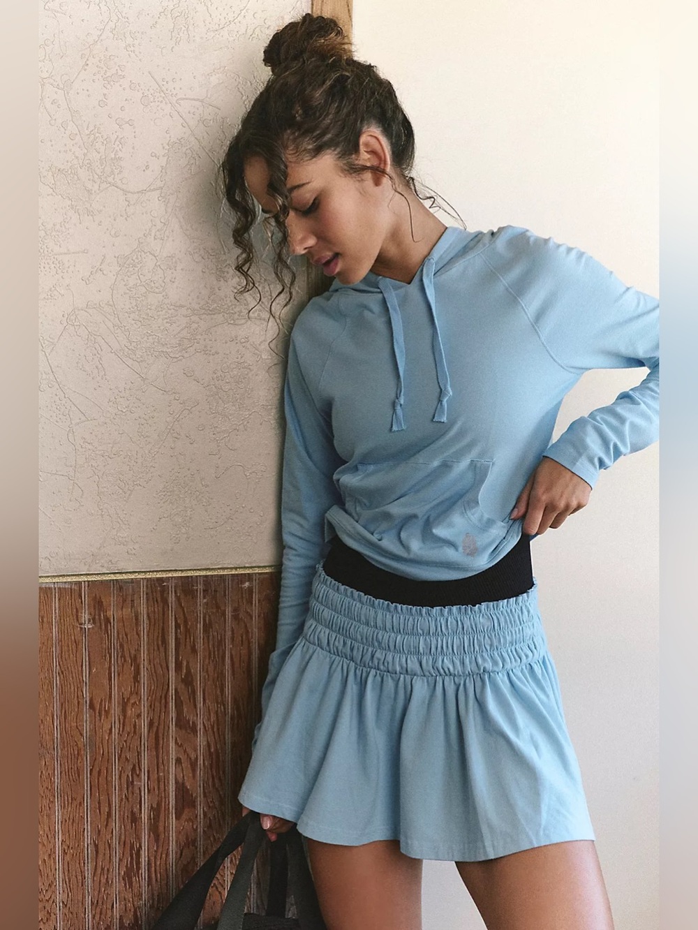 FREE PEOPLE MOVEMENT Hot Shot Smocked Skirt Set | Cool Down/Blue MSRP $118